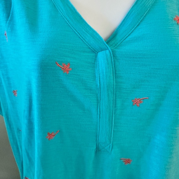 Rafaella NWT V-Neck Top Cinched Drawstring Ruched Sides Palm Trees - Picture 3 of 7